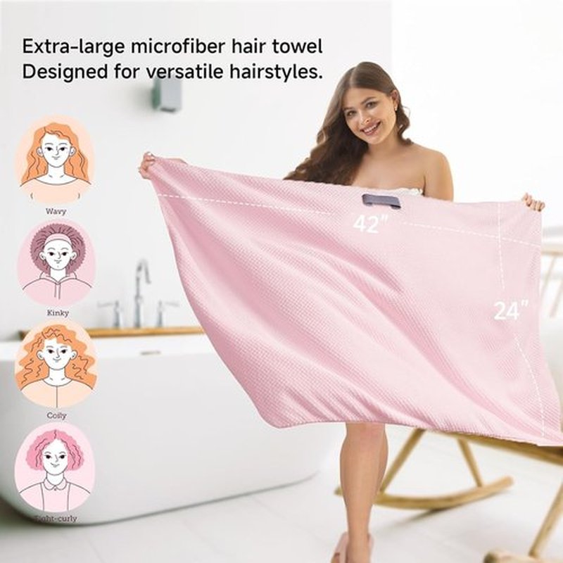Netcken Large Microfiber Hair Towel Wrap & Satin Bonnet Set for Women, Ultra Absorbent Turban 24x42 Inches & Adjustable Night Cap for Curly Hair, Prevents Frizz & Breakage, Gifts for Women