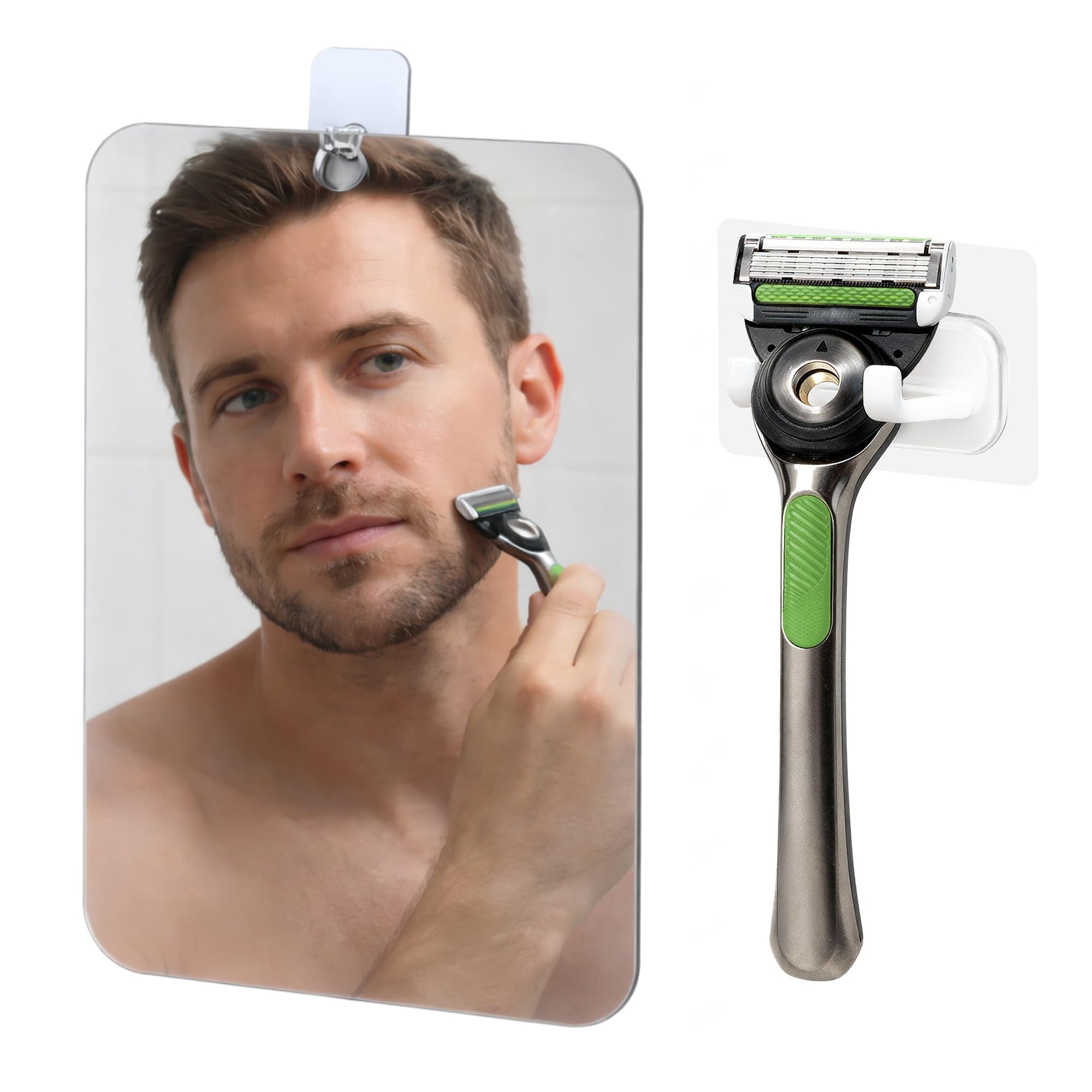 Hook Lab Shower Mirror with Razor Holder, Fog-Resistant, 7.8" x 5.9"