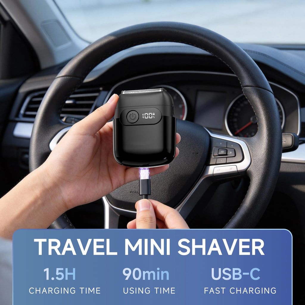 Electric Foil Shavers for Men,Mini Electric Razor with Storage Bag,3 Floating Blades,Portable mini Shaver,IPX7 Waterproof,Wet Dry Face Razor,USB-C (Black)