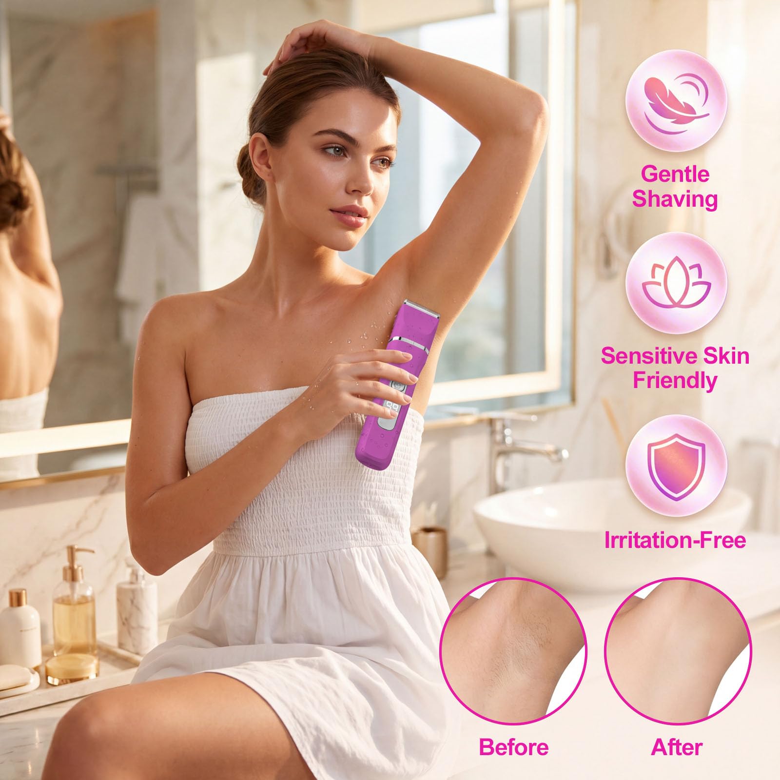 KINGTEE Bikini Trimmer for Women,Electric Shaver for Women, IPX7 Waterproof Razor Shaver,Women's Electric Razor,Intimate Shaver for Women,with 5 Blades,Charging Cable,Recharge Dock（Rose Pink