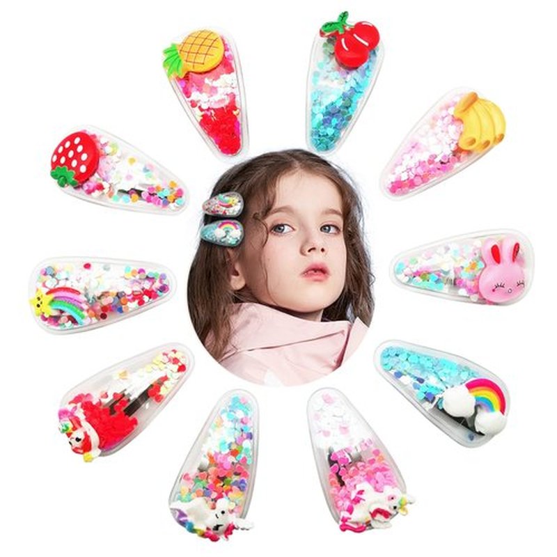 Sparkle Hair Clips for Girls by TANLOMY Transparent Fruit Hairpins, Snap Hair Clips with Glitter Sequins Inside, a Kid and Toddlers Pleaser as Gifts Shining Hair Accessories