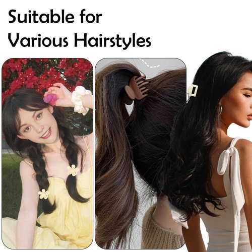 Drnytunk 18Pcs Medium Hair Clips for Women Girls - Matte Love, Triangle, Ribbon and Semicircle Styles for Thin/Thick Hair, Cute Nonslip Accessories (White, Brown, Black)