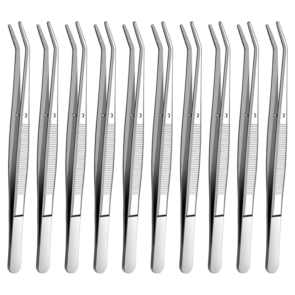 Stainless Steel Tweezers, with Curved Serrated Tip Multipurpose Sewing Machine Tweezers Forceps for Craft Repairing (10PCS)