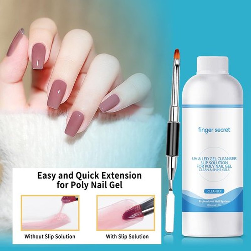 BEVINAS Slip Solution 4Fl.Oz Slip Solution Nail Extension Gel Liquid Slip Solution for Poly Gel Nails with Brush Spatula Glass Cup Nail Cleaning pads Gel Cleanser for Nails