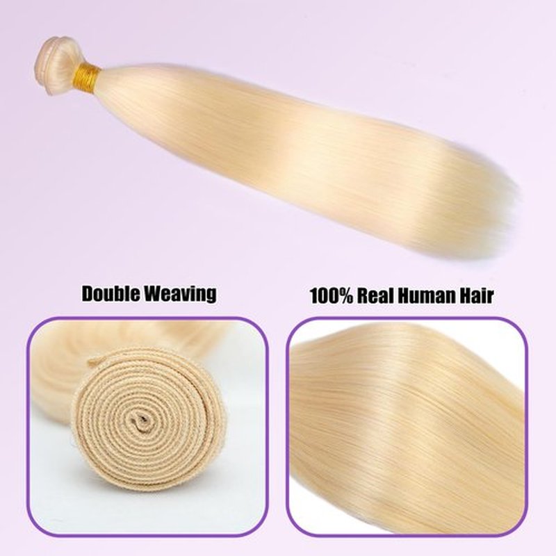613 Bundles Human Hair 22 Inch Straight Blonde Bundles Human Hair 100% Unprocessed 12A Grade Brazilian Virgin Raw Hair Quick Weave 1 Bundles 100g Hair Extensions for Women