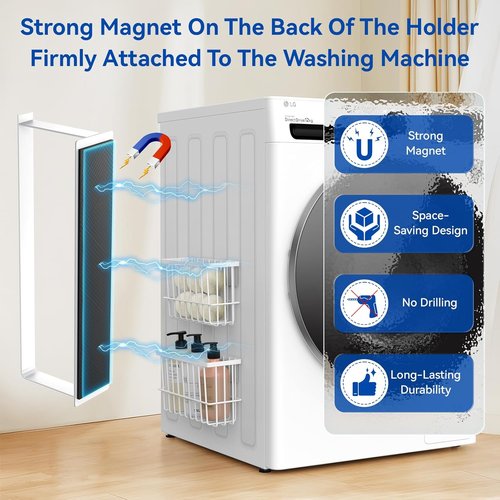 Skiennix Magnetic Dryer Ball Holder - Laundry Room Organization & Storage Solution | White Lint Bin