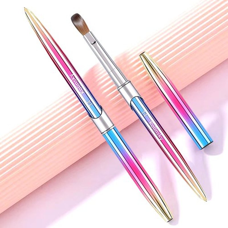 Acrylic Nail Brush 100% Kolinsky Hair Nail Brush Size 14, 3D Pure Handmade Round Shape Nail Brushes for Acrylic Application,Professional Nail Art Brush Manicure for Women