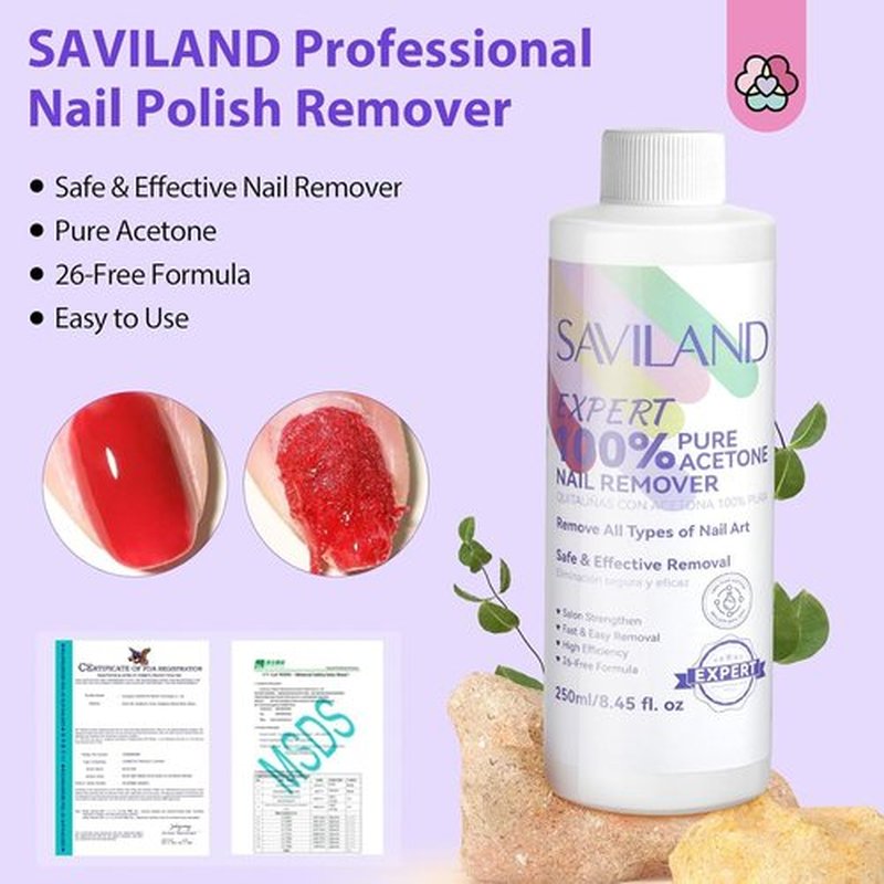 SAVILAND Pure Acetone Nail Polish Remover Kit - Fast & Easy Gel Polish Removal Tools | 8.45 FL Oz