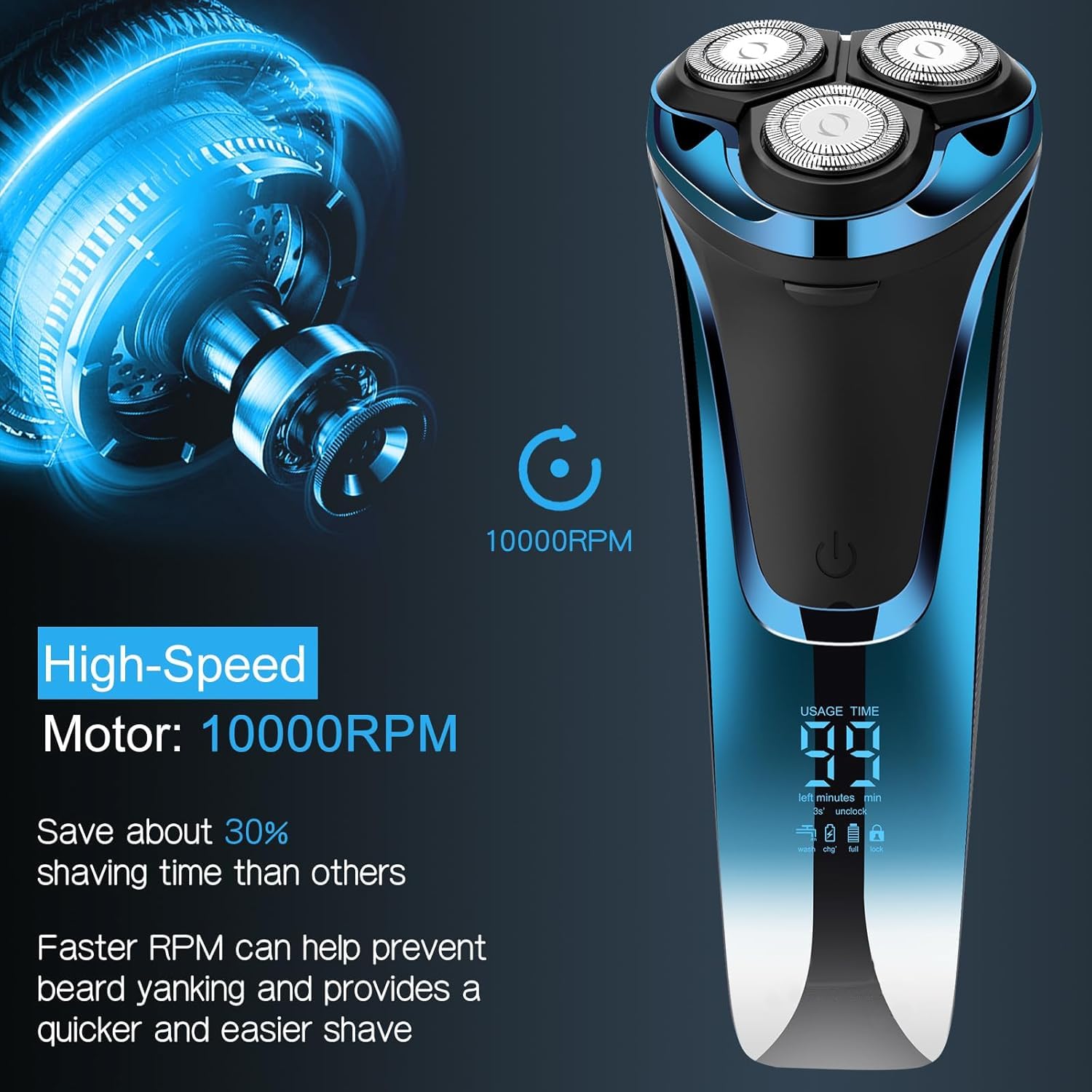 Snapbuy Electric Razor for Men, Snapbuy Electric Razor Pro of Father, 4D Floating Head Rotary Shaver, Ipx7 Waterproof Electrical Razors, Wet & Dry Fast Charging Electrical Shaver LCD Display (Gray)