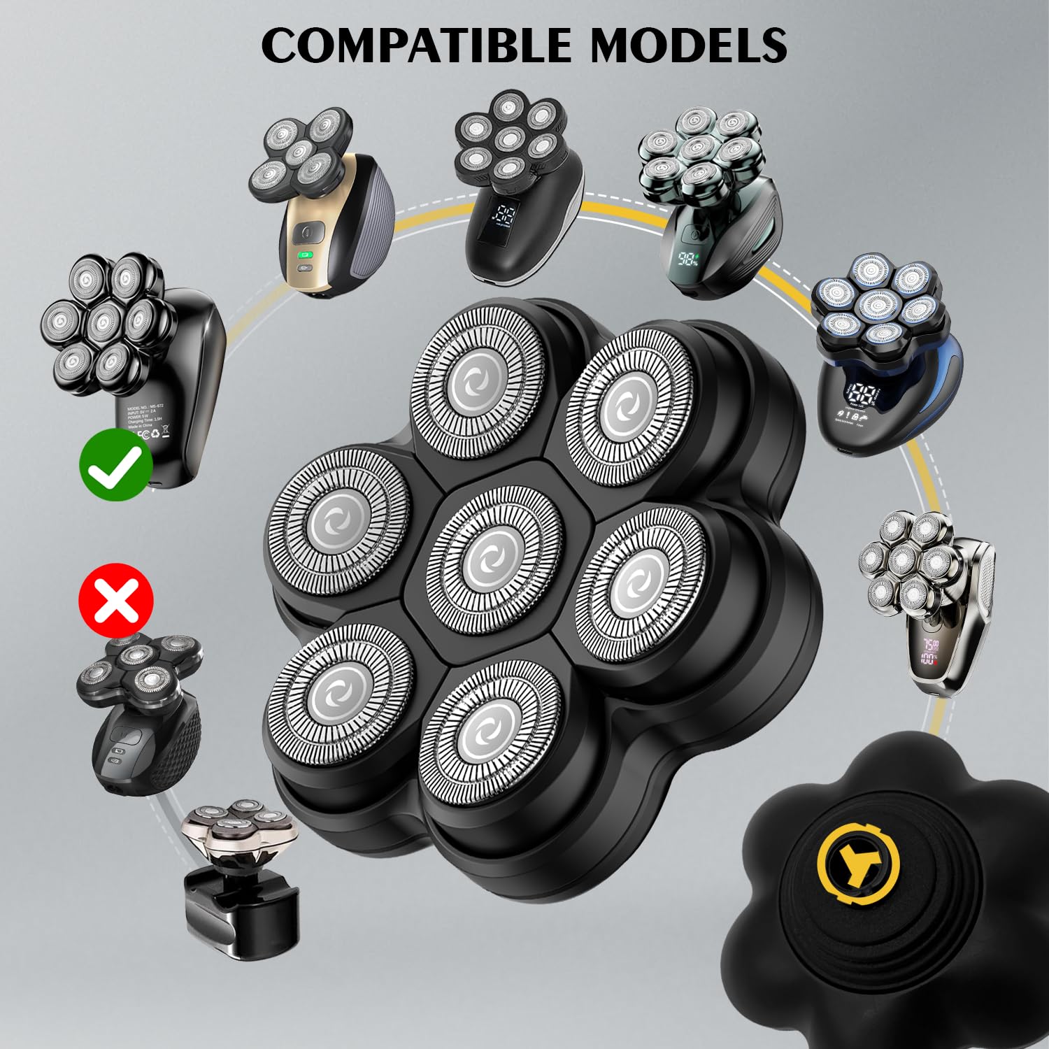 VODOZAVA Head Shaver Replacement Heads Magnetic 7 Blades Razor Replacement Blades Compatible with Freebird Shaver & Other Brands (black7)