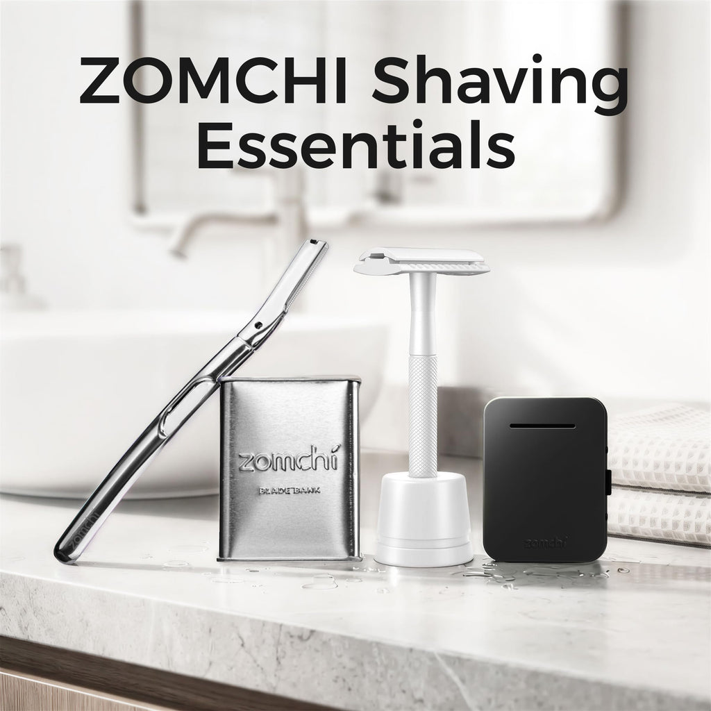 ZOMCHI Double Edge Safety Razor for Men & Women, Metal Razor with 5 Double Edge Safety Razor Blades, Single Blade Razor, White