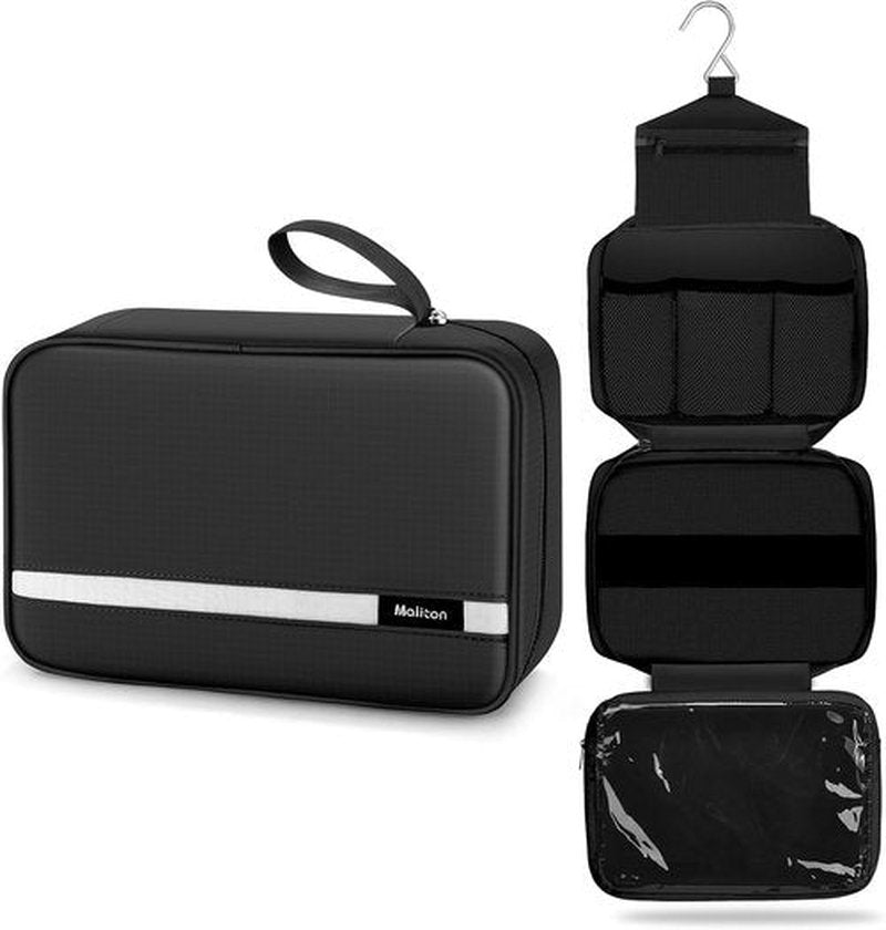 Maliton Toiletry Bag | Waterproof Hanging Organizer for Travel | Large 4-Compartment Design - Black