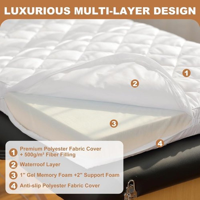 Skiennix Gel Memory Foam Lash Bed Topper Set - Waterproof Fluffy Pillow Cover | 3.2 Inch Spa Massage Table Topper & Face Rest Cover