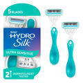 Schick Hydro Silk Sensitive Womens Disposable Razors, 2 Count, 5-Blade Disposable Razors for Women Sensitive Skin, Travel Razor for Women