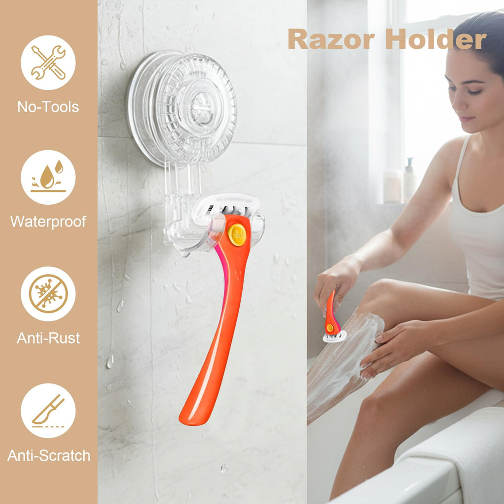 OGNWFUNK 2 Pack Razor Holder Compatible with Billie, Shower Razor Holder for Wall, Strong Suction Cup Razor Holder for Shower, No-Drill Shower Holder for Wall, Removable, Reusable, Easy Install