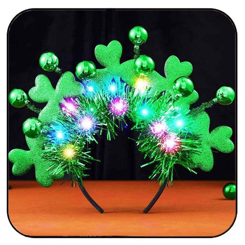 GORTIN Light up St Patrick's Day Headband LED Shamrock Hair Band Green Irish Headband Rave Party Costume Headwear Hair Accessories for Women