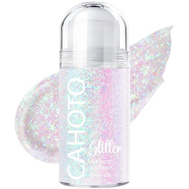 CAHOTO Pastel Rolling Glitter for Face Body & Hair, Sparkling Holographic Shimmer, Roll-on Sequins for Singer Concert Rave Festival Halloween Party Carnival, 1.35fl.oz