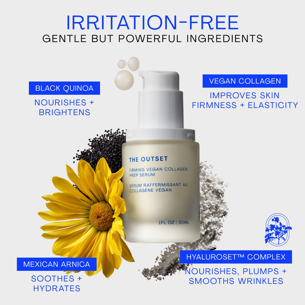 The Outset Firming Vegan Collagen Face Serum, Plumping & Hydrating Facial Serum, Non-Sticky Skin Prep Serum for Fine Lines, Fragrance-Free & Clean for Sensitive, Dry & All Skin Types, 1 fl oz
