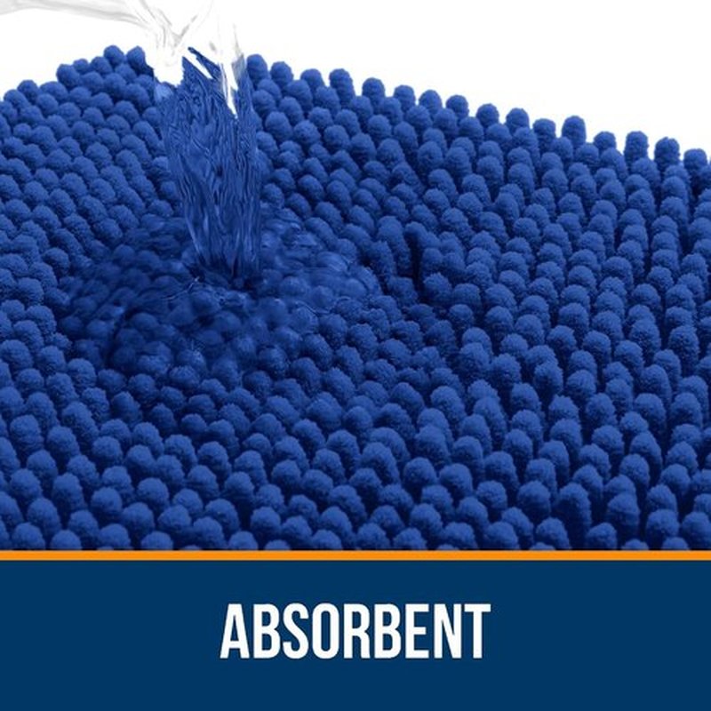 OLANLY Bathroom Runner Rugs - Soft Absorbent Chenille Bath Mat with Rubber Backing | 47x20 Royal Blue