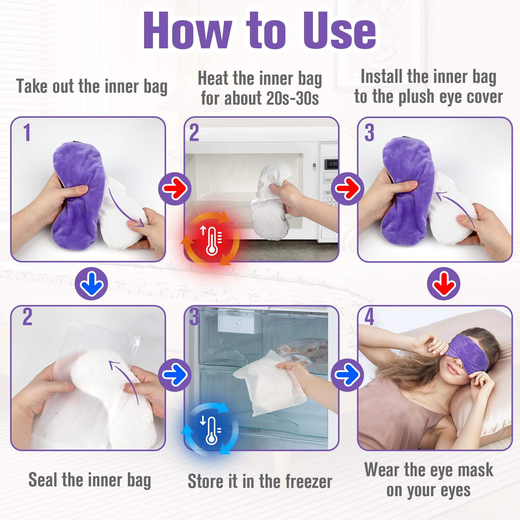 BeHoomi Heated Eye Mask, Weighted Sleep Mask Warm Compress for Eyes, Cooling Eye Mask for Sleeping, Reusable Eye Masks for Home, Office, Hot and Cold for Eye Relaxation, Gifts for Women (Purple)