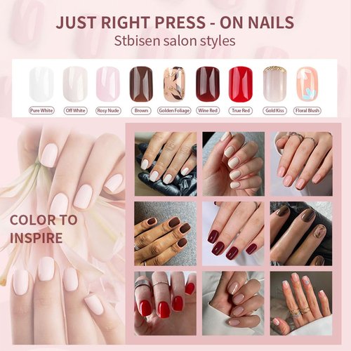 Stbisen Press On Nails Short Square, Pink Fake Nails with French Tips and Gold Border Accent Glitter Designs, Glossy Gel Finish Acrylic Nails Press Ons Short Thick Natural Reusable Glue On Nails 30Pcs
