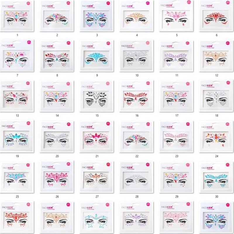 32 PCS Face Gems (RANDOM DESIGNS) Self- Adhesive Glitter Jewel Tattoo Sticker Festival Gems Rave Party Body Make Up C2ZAKMIX-A