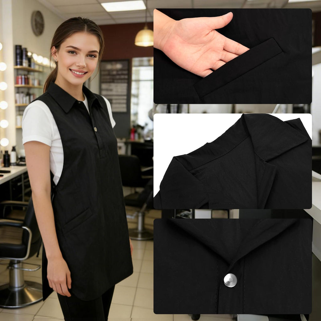 Barber Apron, Multi-Functional Work Cape for Hairdressing, Featuring Multiple Pockets for Organizing Hairdressing Supplies (BLACK-Blouse)