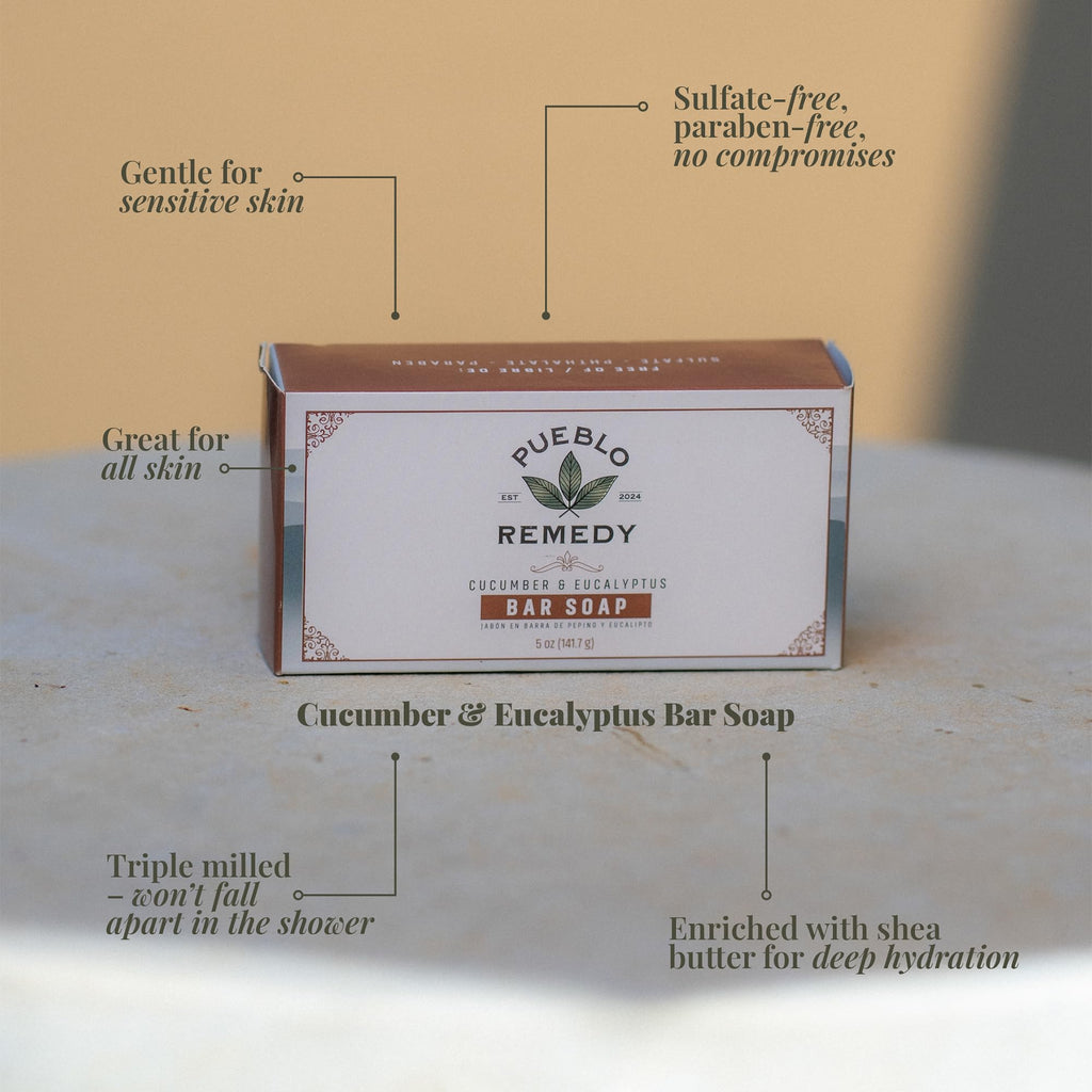 Pueblo Remedy Bar Soap, Cucumber & Eucalyptus – Gentle & Nourishing Skin Cleanser for Hands, Body & Face Care, Vegan & Cruelty-Free, 5 Oz