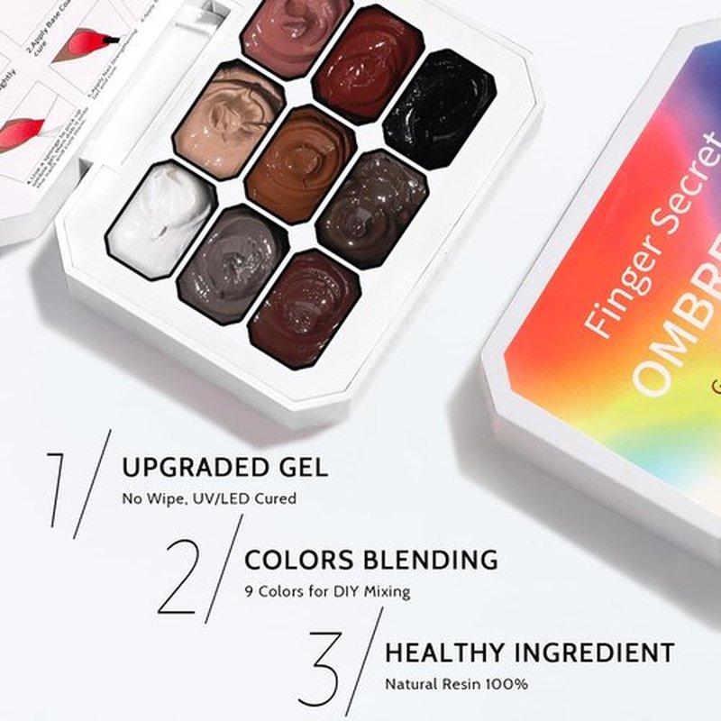 Karroy Patting Gel Nail Polish Set, 9 Colors Ombre Gel Polish Palette, 100pcs Sponges 6pcs Brushes 1 Grabber, Colors Blending Painting Nails Art, No Wipe, UV/LED Cured (Set 06)