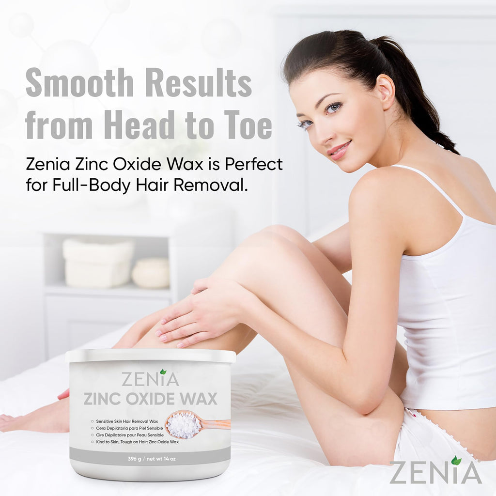 Zenia Zinc Oxide Wax 14oz - Gentle Hair Removal Soft Wax for Sensitive Skin - Perfect for Full-Body Use Including Face, Arms, Legs, and Bikini