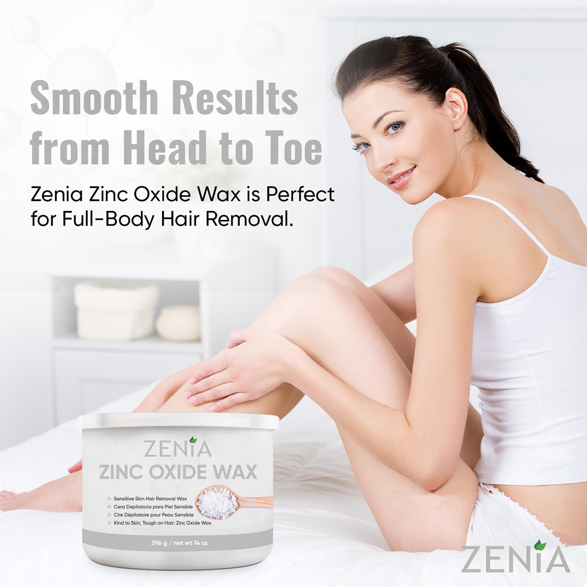 Zenia Zinc Oxide Wax 14oz - Gentle Hair Removal Soft Wax for Sensitive Skin - Perfect for Full-Body Use Including Face, Arms, Legs, and Bikini