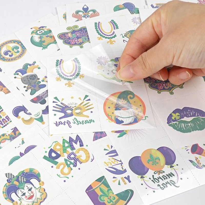 HOWAF 96 Pieces Mardi Gras Temporary Tattoos, 48 Styles New Orleans Party Temporary Tattoos Stickers for Kid, Mardi Gras Themed Fake Tattoos with Crown, Mask Design for Masquerade Party Decoration