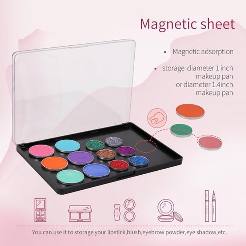 Skiennix Magnetic Makeup Palette - Clear Top Design with 60 Adhesive Metal Stickers | 7.87” x 5.51” Size