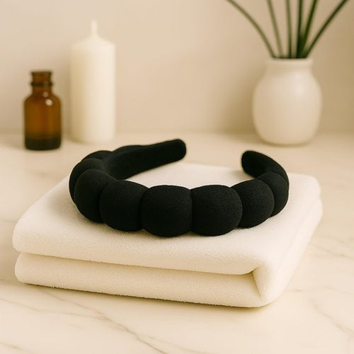2 ORCHIDS Terry Cloth Skincare Headband for Washing Face - Makeup Headband for Women, Spa Hairband, Bubble Band, Face Wash Accessory, Getting Ready for Skincare Routine (Black)