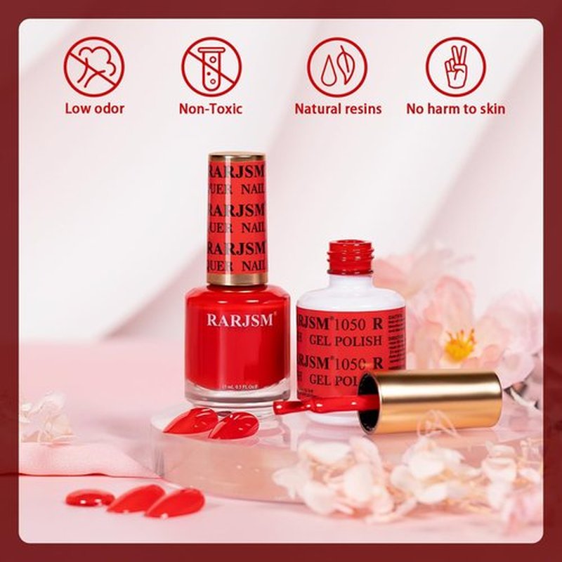 RARJSM Red Gel Nail Polish Set - 2pcs Bright Red Air Dry Lacquer & Opaque Gel for DIY Nail Art | 15ml