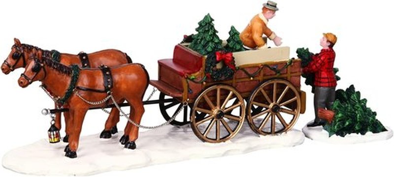 Lemax Christmas Village | Set of 2 Christmas Tree Wagons - Festive Holiday Decor