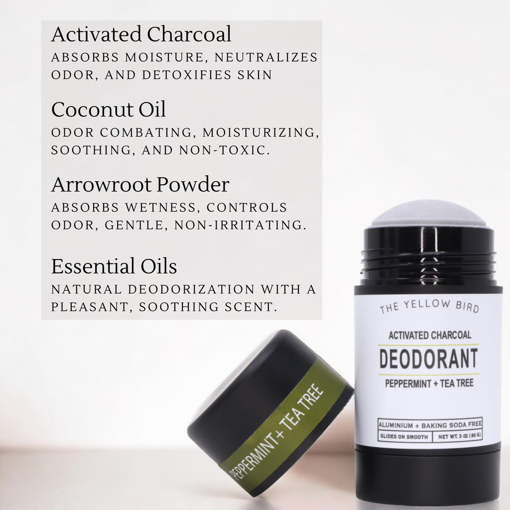 Charcoal Deodorant for Men & Women with Tea Tree & Peppermint - Baking Soda Free Deodorant & Aluminum Free Magnesium Formula - Made in USA with Natural & Organic Ingredients - Fresh Mint Scent