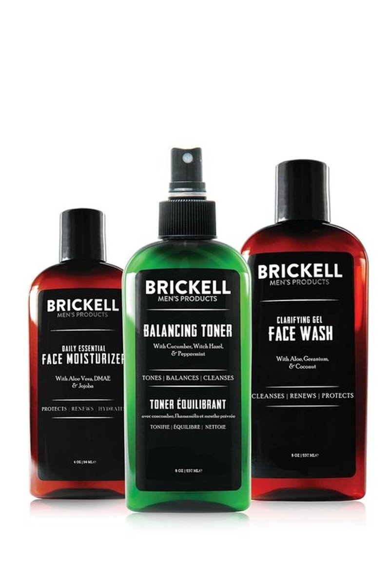 Brickell Men's Daily Face Cleanse Set - Gel Facial Wash, Alcohol-Free Toner & Moisturizer for Oily Skin
