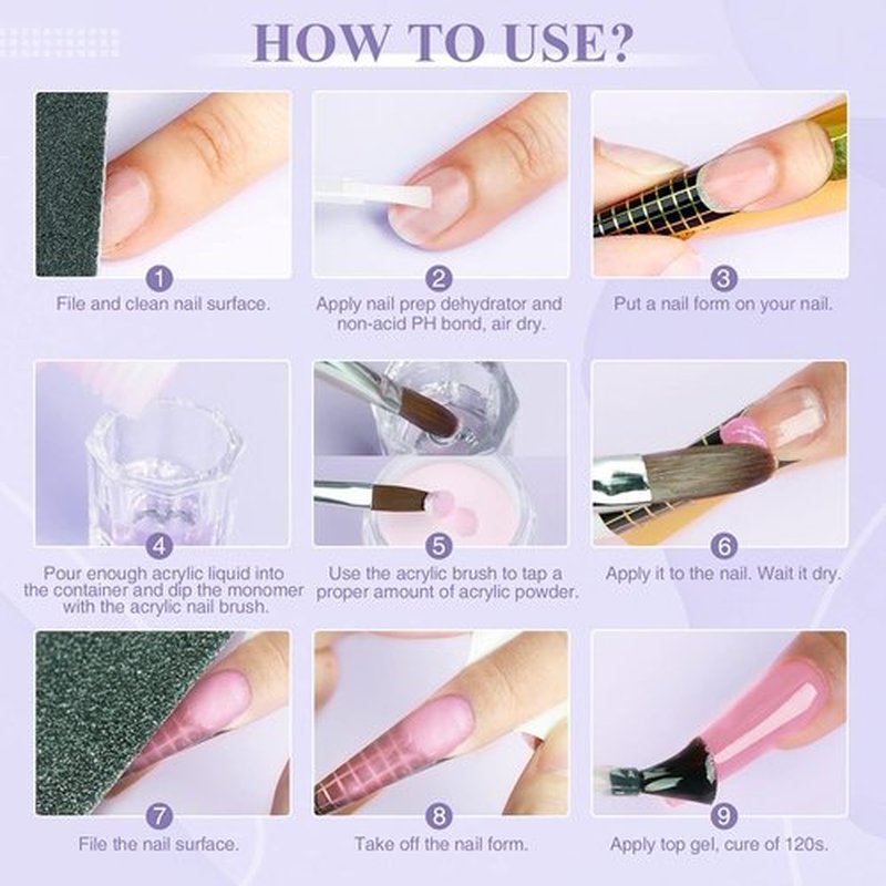 SAVILAND Acrylic Nail Kit for Beginners - Clear, White & Pink Powder, 1.7 fl oz Liquid, 100Pcs Tools