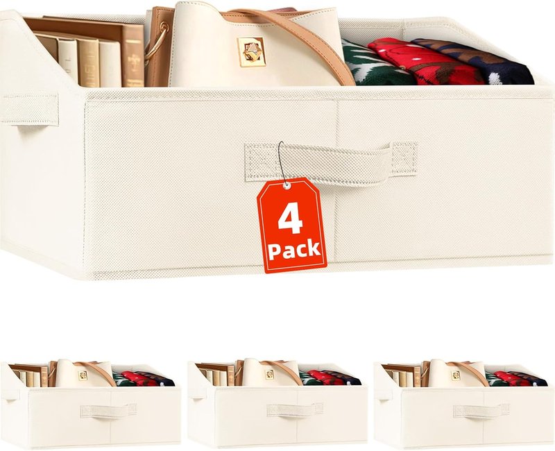 Criusia Closet Organizers | Large Fabric Bins 4-Pack with Handles - Ideal for Clothes, Toys, and More