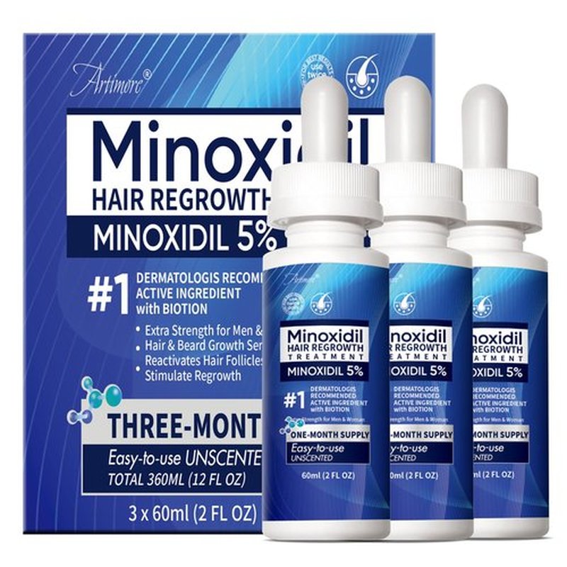 5% Minoxidil Hair Growth Serum for Men & Women with Biotin: Minoxidil for Men and Women, 5 Percent, Hair Regrowth Treatment, Extra Strength (6 FL OZ, Dropper 3pcs)