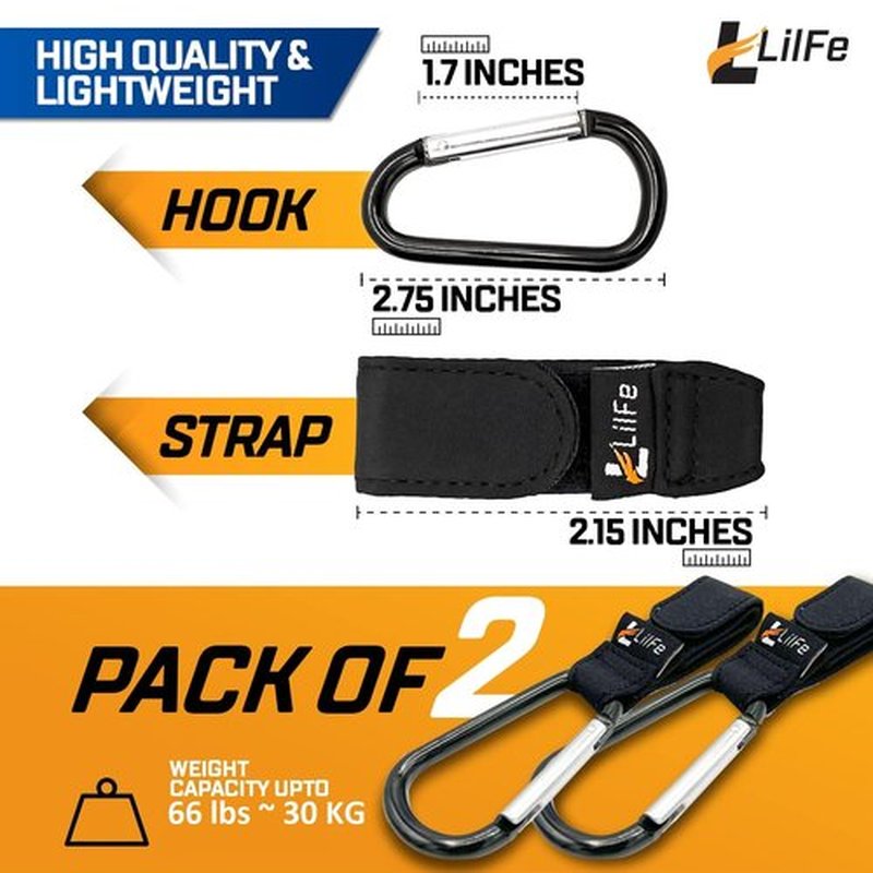Skiennix Black Baby Stroller Hooks - Durable Multipurpose Clips for Diaper Bags | 2-Pack Stylish Mummy Hooks