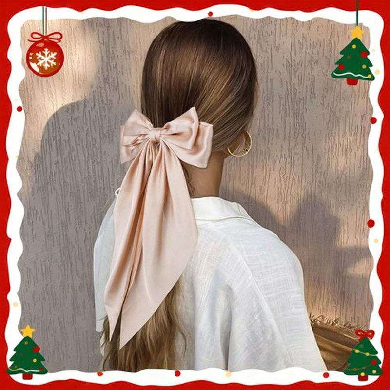 4 Pcs Hair Bows for Women Big Ribbon Bows for Hair Long Tail Bow Hair Clips Cute Hair Barrettes Hair Accessories for Girls (Black + Beige + Khaki + Curry)