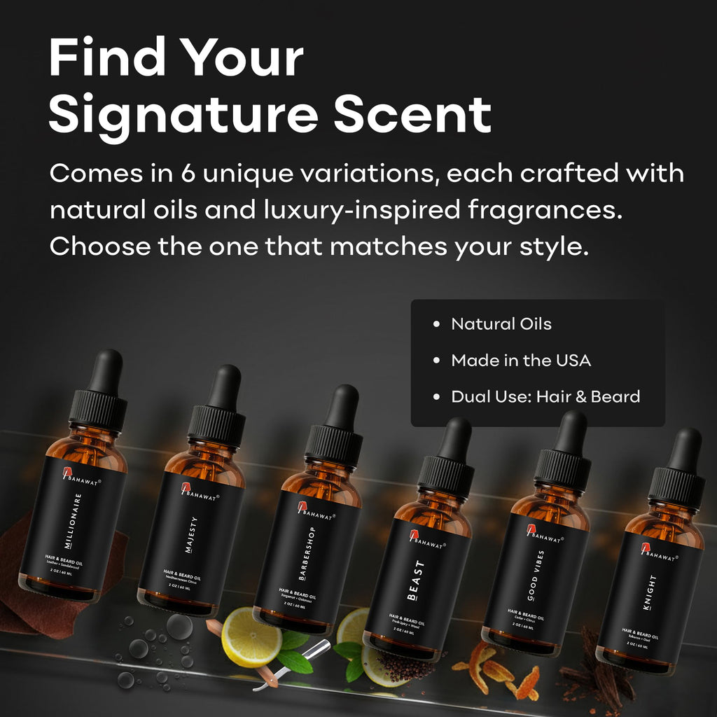 BAHAWAT: Premium Beard Oil Conditioner & Softener - Your Majesty- 2 ounce - Beard Itch and Dry Skin Relief - Handcrafted from Natural Ingredients - Label may vary