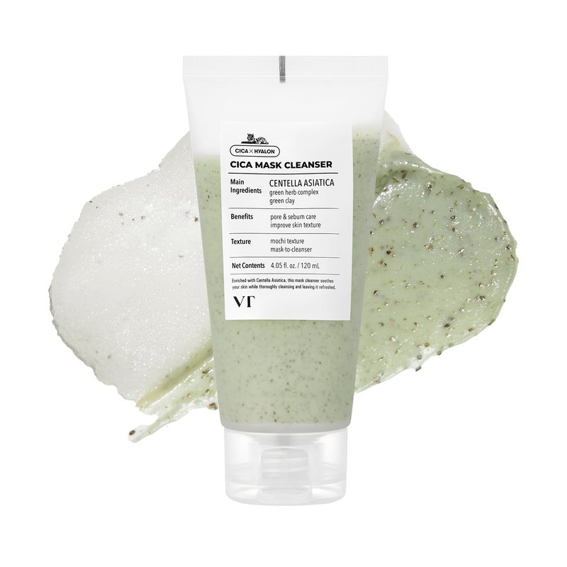 VT COSMETICS CICA Mask Cleanser, 2-in-1 Facial Wash, Non-Drying Clay Mask, Gentle Pore Care, Exfoliating, Hydrating, Centella Asiatica for Acne-Prone & Sensitive Skin, Korean Skincare (4.05 fl. oz)