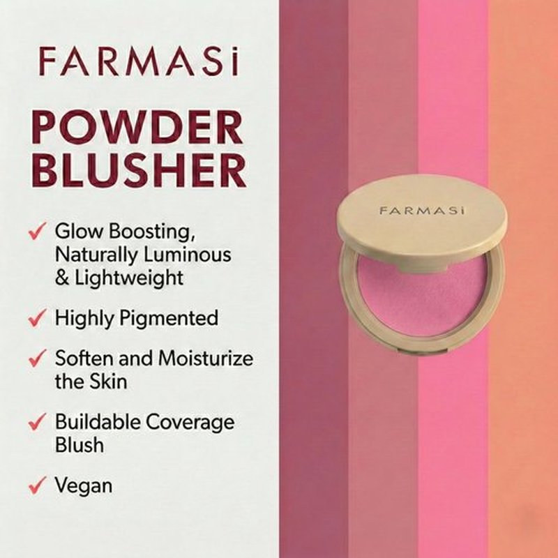 FARMASi Highlighter Powder Blusher, Glow Boosting, Naturally Luminous Lightweight, Highly Pigmented, Soften and Moisturize the Skin, Buildable Coverage Blush, Vegan, Like Candy
