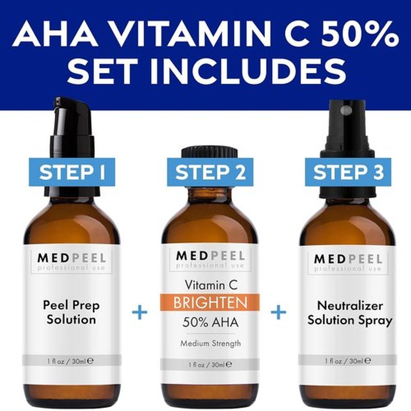 Medpeel Chemical Peel Kit - 50% AHA & Vitamin C Brightening Peel | Medium Strength, 1oz/30ml (Set of 3)