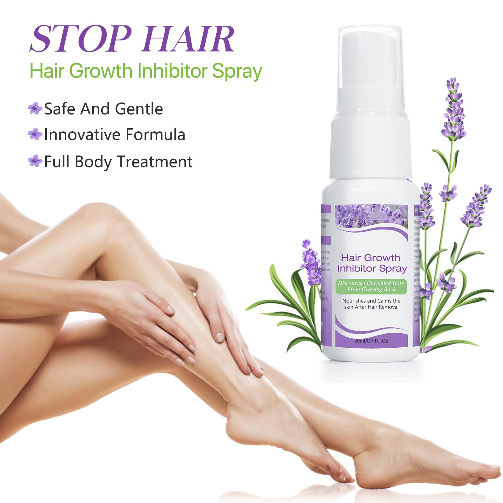 Hair Inhibitor for Face, Permanent Hair Growth Inhibitor Non-Irritating Stop Hair Growth for Body, Bikini, Arm, Armpit, Leg, Slows Hair Regrowth Lavender Flavor