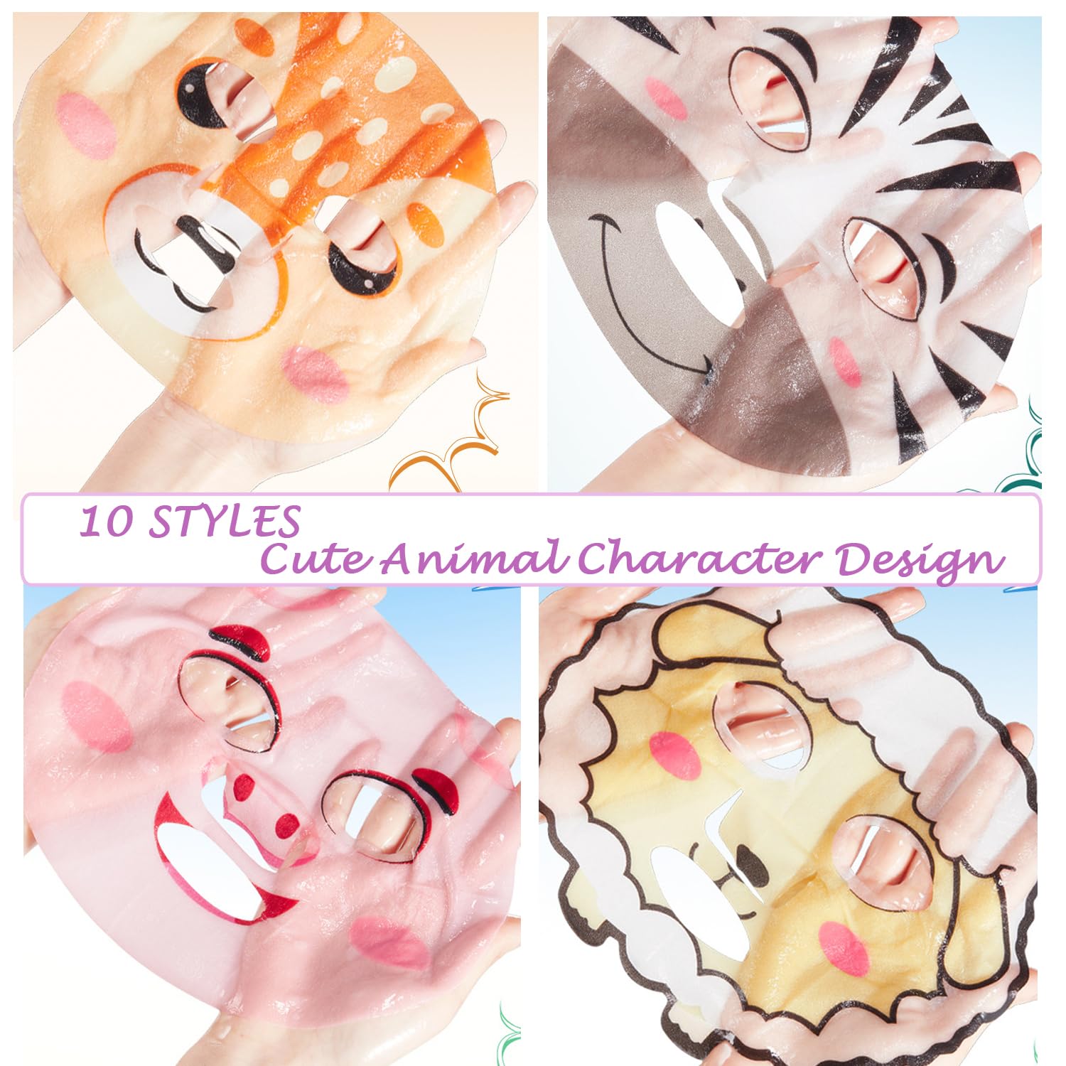 Aaiffey 10 Pack Kids Face Mask Spa,Animal Character Sheet Facial Mask for Kids Skin Care Deep Hyrating,Girls Night Party Face Mask Set for All Skin Types,Birthday Christmas Gifts