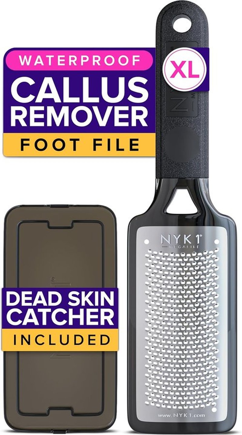 **NYK1 Megafile Foot Callus Remover - Rustproof XL Size with Skin Catcher for Wet & Dry Use**